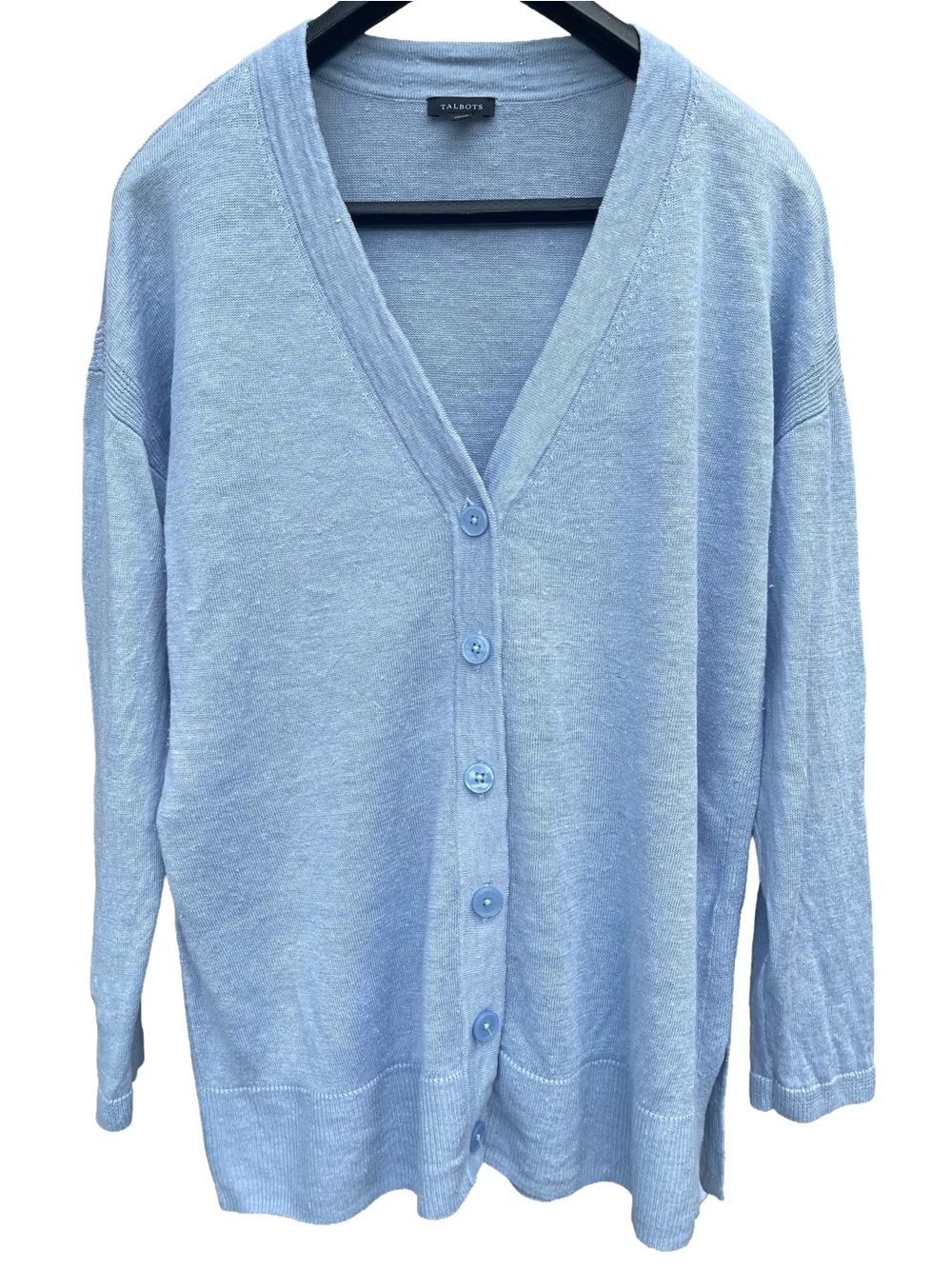 Talbots Linen Girlfriend Cardigan in a Light Sky Blue